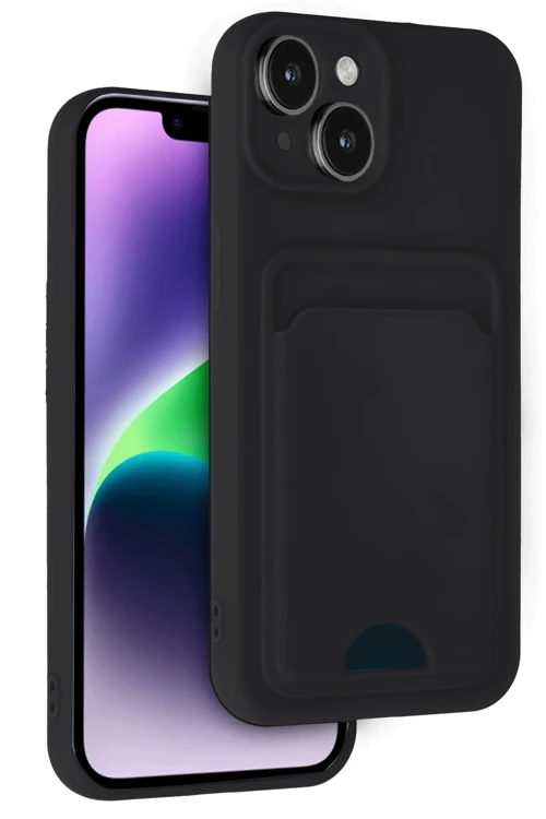 iPhone 14 Kılıf Kelvin Kartvizitli Silikon - Siyah