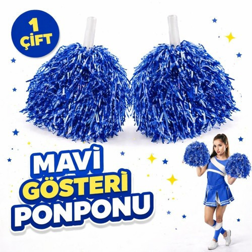 1 Çift ( 2 Adet ) Mavi Renk 23 Nisan 19 Mayıs 29 Ekim Okul Gösteri Ponponları