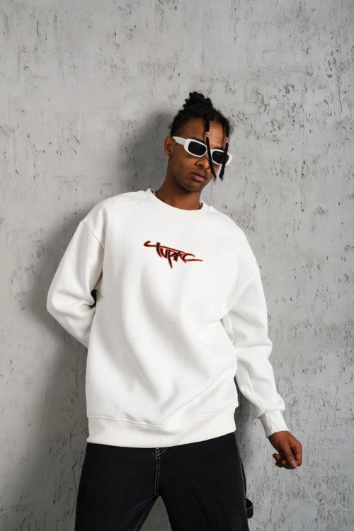3 İplik Gangster Baskılı Sweatshirt - Beyaz
