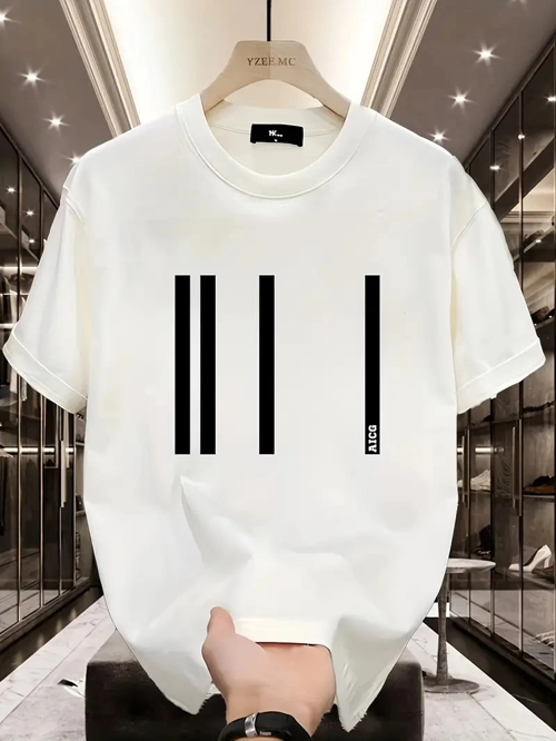 AICG Ön Arka Baskılı Bisiklet Yaka Oversize Bisiklet Yaka T-shirt - Beyaz