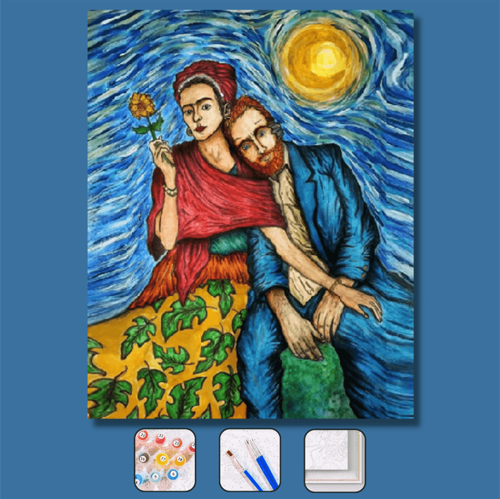 Pastelya Sayılarla Boyama Seti Rulo Çerçevesiz Frida Ve Van Gogh