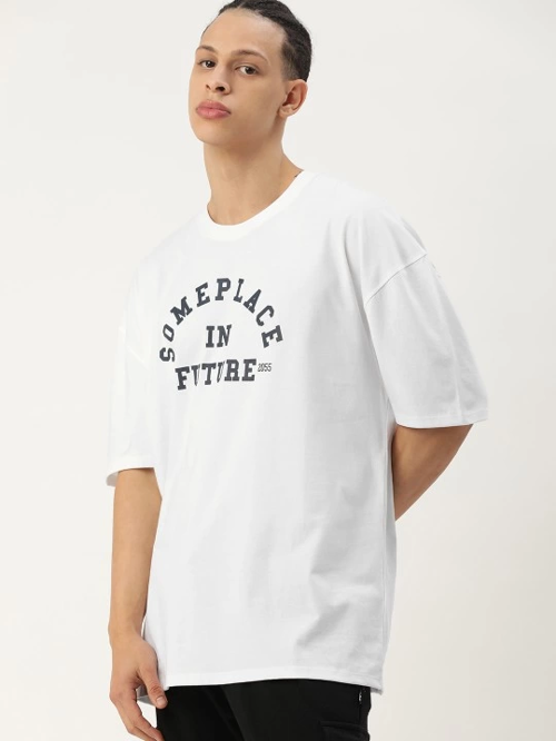 Baskılı Oversize T-shirt - Beyaz