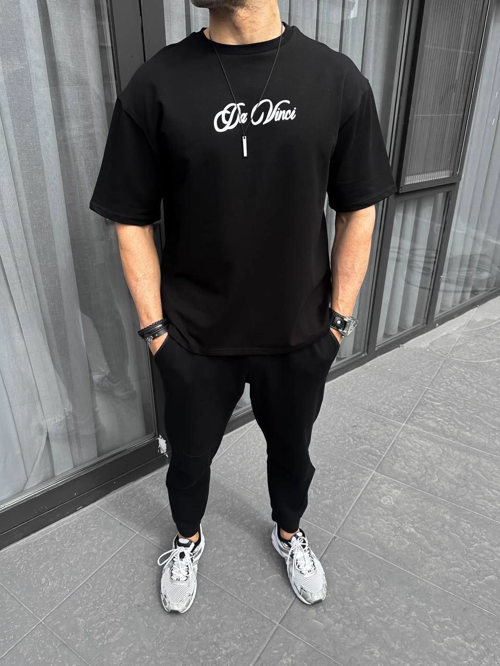 Baskılı Oversize T-Shirt - Siyah