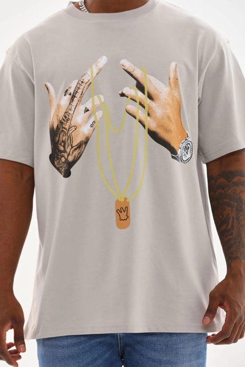 Baskılı Oversize T-Shirt - Gri