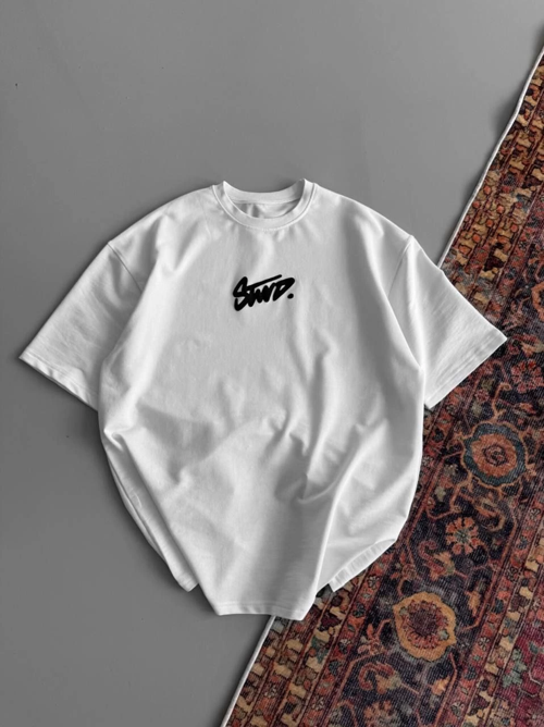 Baskılı Oversize T-shirt - Beyaz