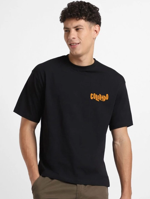 Baskılı Oversize T-shirt - Siyah