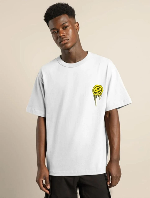 Bisiklet Yaka Baskılı Oversize T-Shirt - Beyaz