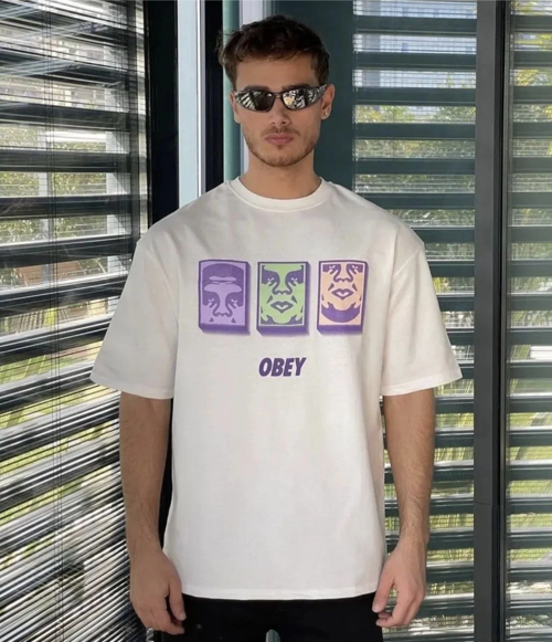 Bisiklet Yaka Baskılı Oversize T-Shirt - Beyaz