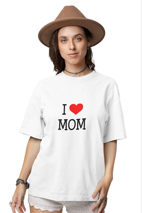 Bisiklet Yaka Baskılı Oversize T-Shirt - Beyaz