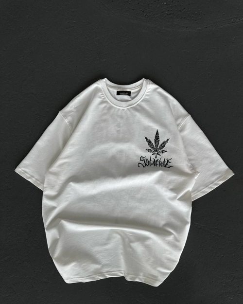 Bisiklet Yaka Baskılı Oversize T-Shirt - Beyaz