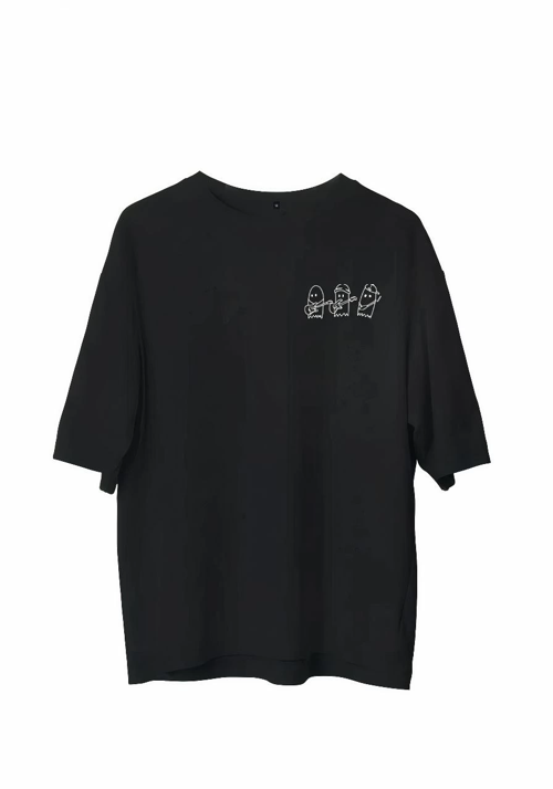 Bisiklet Yaka Baskılı Oversize T-Shirt - Siyah