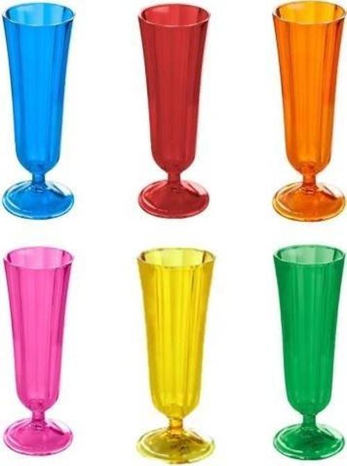 Cam 6Lı Ayaklı Flüt Bardak 130cc Karma Renk