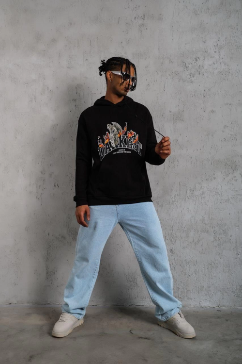 DANKES Baskılı Kapüşonlu Sweat - Siyah