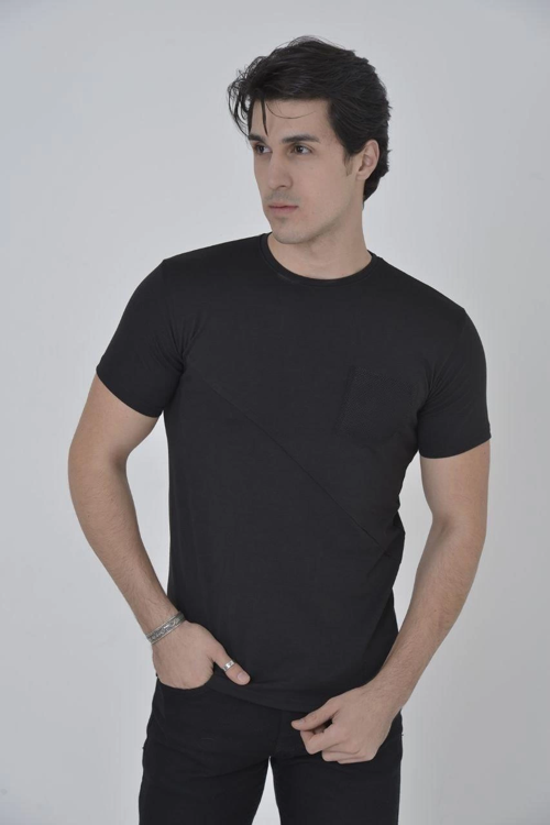 File Cepli Slim fit T-shirt - Siyah