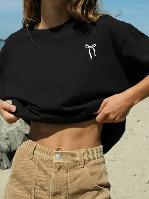 fiyonk Ön Arka baskılı siyah oversize Kısa Kol t-shirt- Siyah