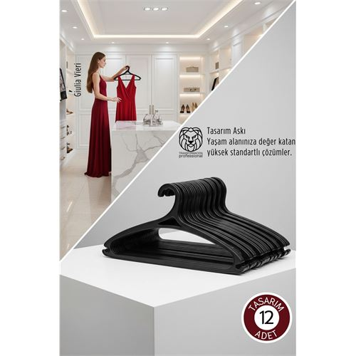 Giulia Vieri Selection: 12'li Premium İtalyan Tasarım İnce Siluet Kaymaz Elbise Askısı Seti Sİ