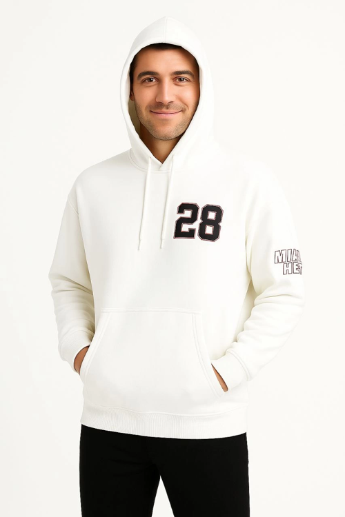 Kapşonlu Sweatshirt Ön Arka Baskılı - Beyaz