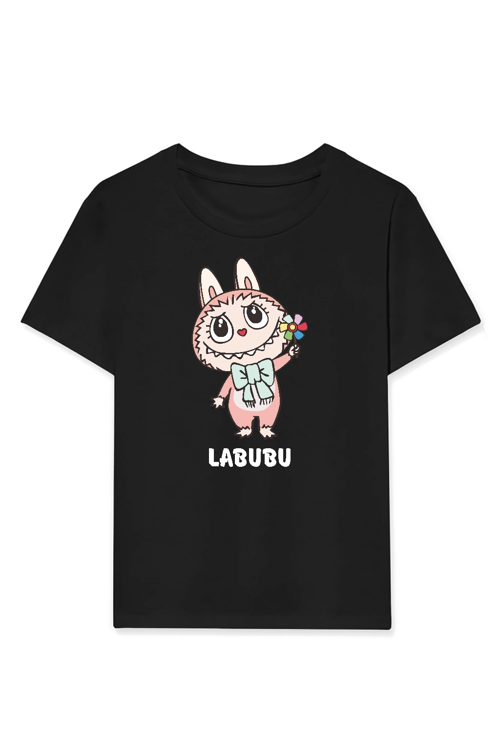 Labubu Baskılı T-Shirt - Siyah