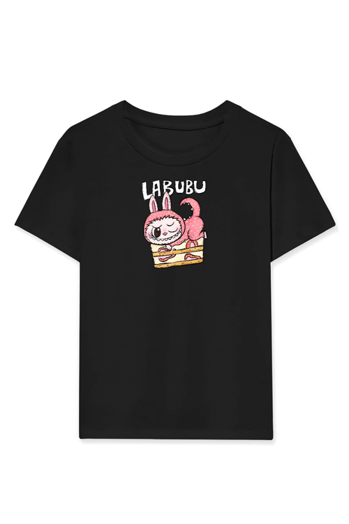 Labubu Baskılı T-Shirt - Siyah
