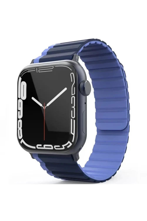Movenchy Apple Watch 42Mm Mo-Wb1 Çift Renk Mıknatıslı Silikon Kordon - Lacivert-Mavi