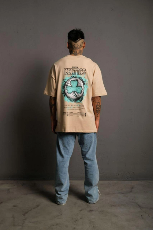 Sırt Baskılı T-shirt - Bej