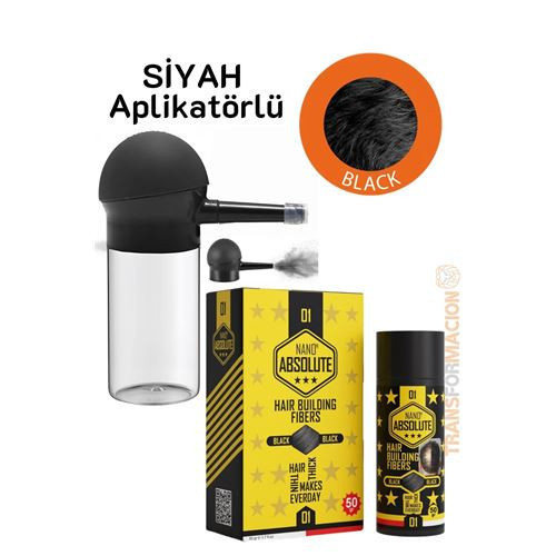 Turk Aplikatörlü Saç Dolgunlaştırıcı Fiber Topik Toz SİYAH 50 Gram