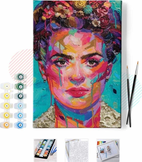 Pastelya Sayılarla Boyama Seti Çerçeveli Kasnaklı Renkli Frida
