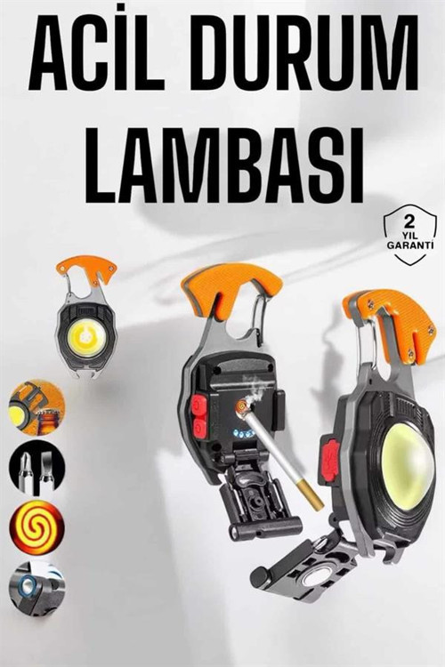 yeni nesil Kamp Feneri Çok Fonksiyonlu Fener Anahtarlık Usb Çakmaklı Cam Kırıcı Kemer Kesici