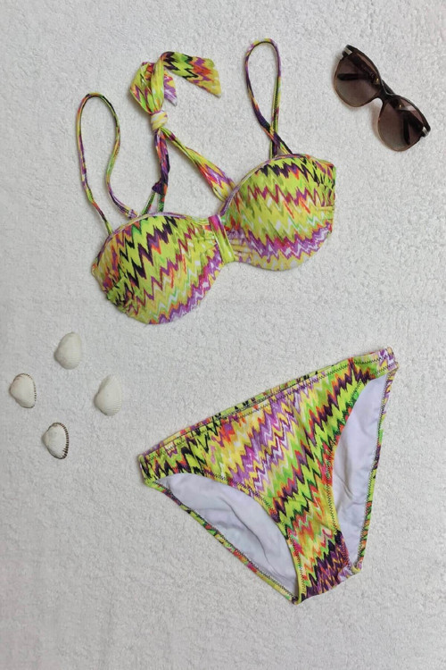 Straplez Destekli Push-Up Sarı Bikini Takımı