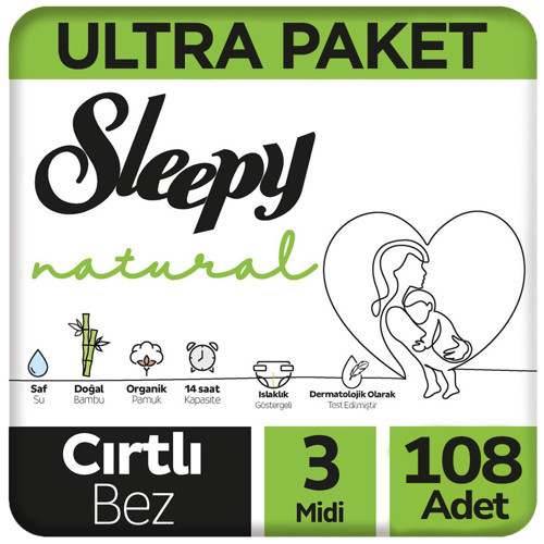 3 Beden Natural Bebek Bezi Ultra Paket 108 Adet