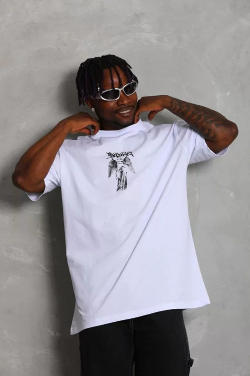 Unisex Oversize Baskılı Bisiklet Yaka TShirt