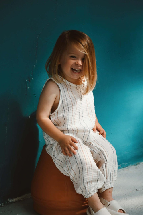 Kahverengi-İndigo Çizgili Atlet ve Pantolon Takım