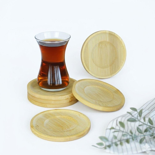 Bambu Serisi 10 cm Genişlikte Yuvarlak 6'lı Çay Bardağı Altlığı