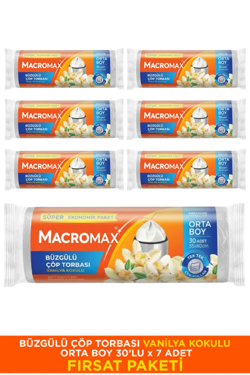 Büzgülü Vanilya Kokulu Çöp Torbası Orta Boy 7 Paket (30'lu) Kokulu Çöp Poşeti