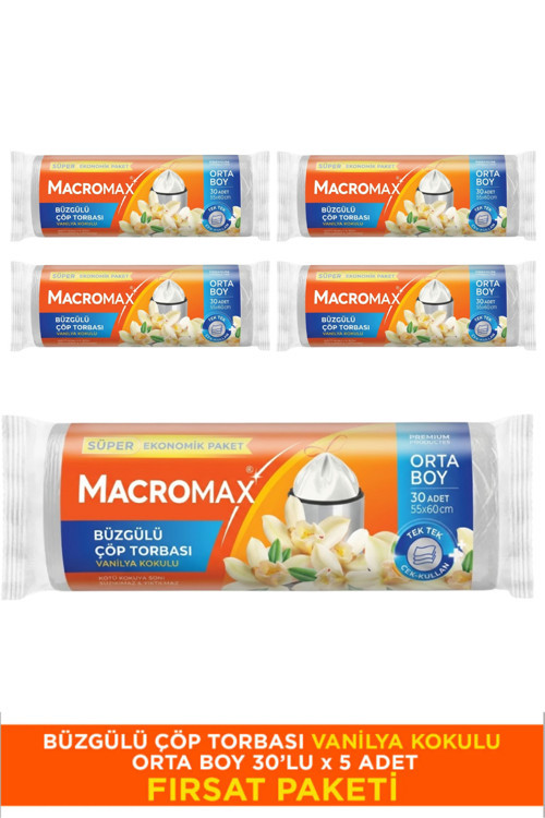 Büzgülü Vanilya Kokulu Çöp Torbası Orta Boy 5 Paket (30'lu) Kokulu Çöp Poşeti