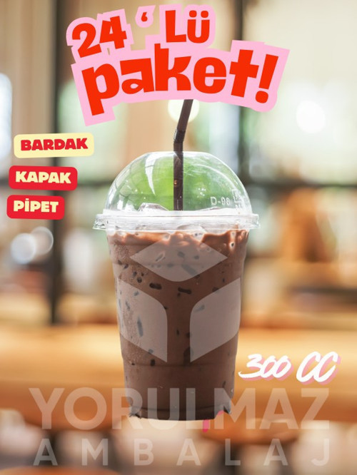 🥤 🥤 🥤 300 Cc Kapaklı Pipetli Plastik Bardak – Smoothie, Milkshake Ve Soğuk İçecekler İçin 24 Ade