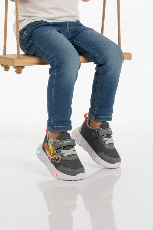Füme Cırtlı Işıklı Hafif Unisex Çocuk Spor Ayakkabı 1015 P