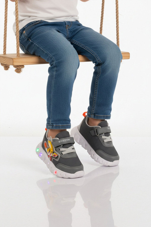 Füme Cırtlı Işıklı Hafif Unisex Çocuk Spor Ayakkabı 1015 P