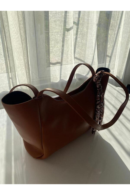 Kadın Fularlı Fermuar Ve Çıtçıt Kapamalı Shopper El Ve Omuz Çantası
