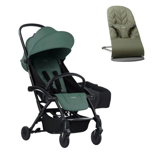 Bliss Ana Kucağı Petal Woven Dark Geen & Bumprider Connect³ Black-Olive Bebek Arabası - Yan Düzenleyici Çanta