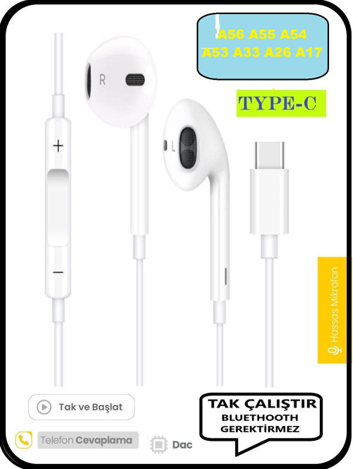 Samsung Galaxy UYUMLU A56 A55 A54 A53 A33 A26 A36 A17 Kulaklık Type C Kablolu Kulaklık Tak Çalıştır