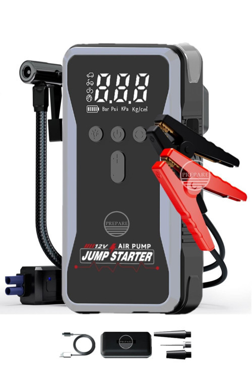 Şarjlı Taşınabilir 12 Volt Akü Takviye Cihazı Lastik Hava Kompresörü 5v Powerbanklı Işıklı Çantalı