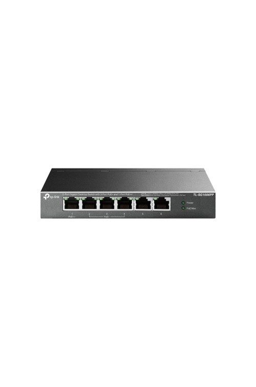 TP-LINK TL-SG1006PP, 6 Port, GigaBit, 4 Port PoE 64W, Yönetilemez, Metal Kasa, Masaüstü Switch
