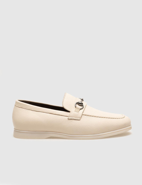 Hakiki Deri Bej Tokalı Erkek Loafer