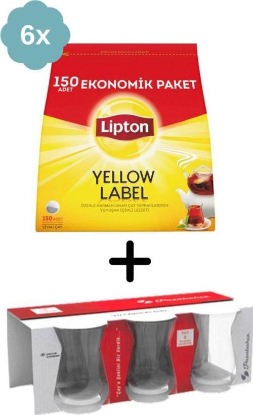 Yellow Label Demlik Poşet Çay 150Li X 6 + Paşabahçe 6Lı Bardak Hediye