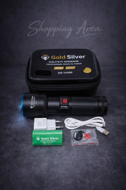 Gold Silver Gs-14300 Şarjlı Avcı Feneri | 30w 3000 Lümen | 8000 Mah Li-ion Batarya | Taşıma Çantalı