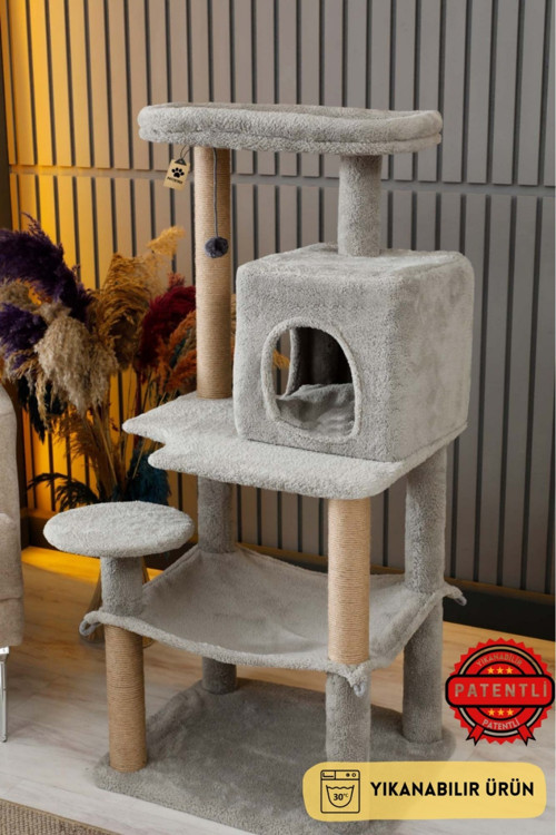 Çok Katlı Yıkanabilir Kedi Tırmalama Ve Oyun Evi- Dubai Gri