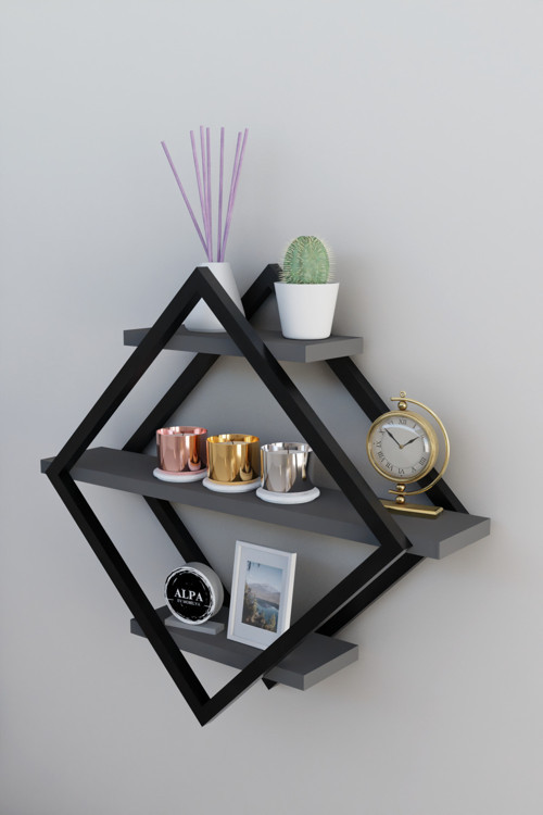3 Katlı Baklava Model Duvar Rafı - Modern Geometrik Kitaplık, Mutfak ve Banyo Düzenleyici