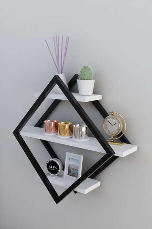 3 Katlı Baklava Model Duvar Rafı - Modern Geometrik Kitaplık, Mutfak ve Banyo Düzenleyici