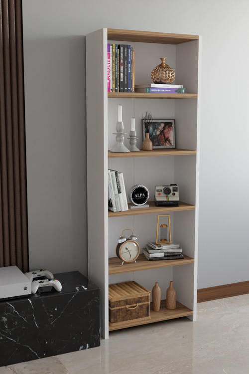 5 Raflı Kitaplık Dekoratif Çok Amaçlı Düzenleyici Raf 150 cm Salon Çalışma Odası Raf